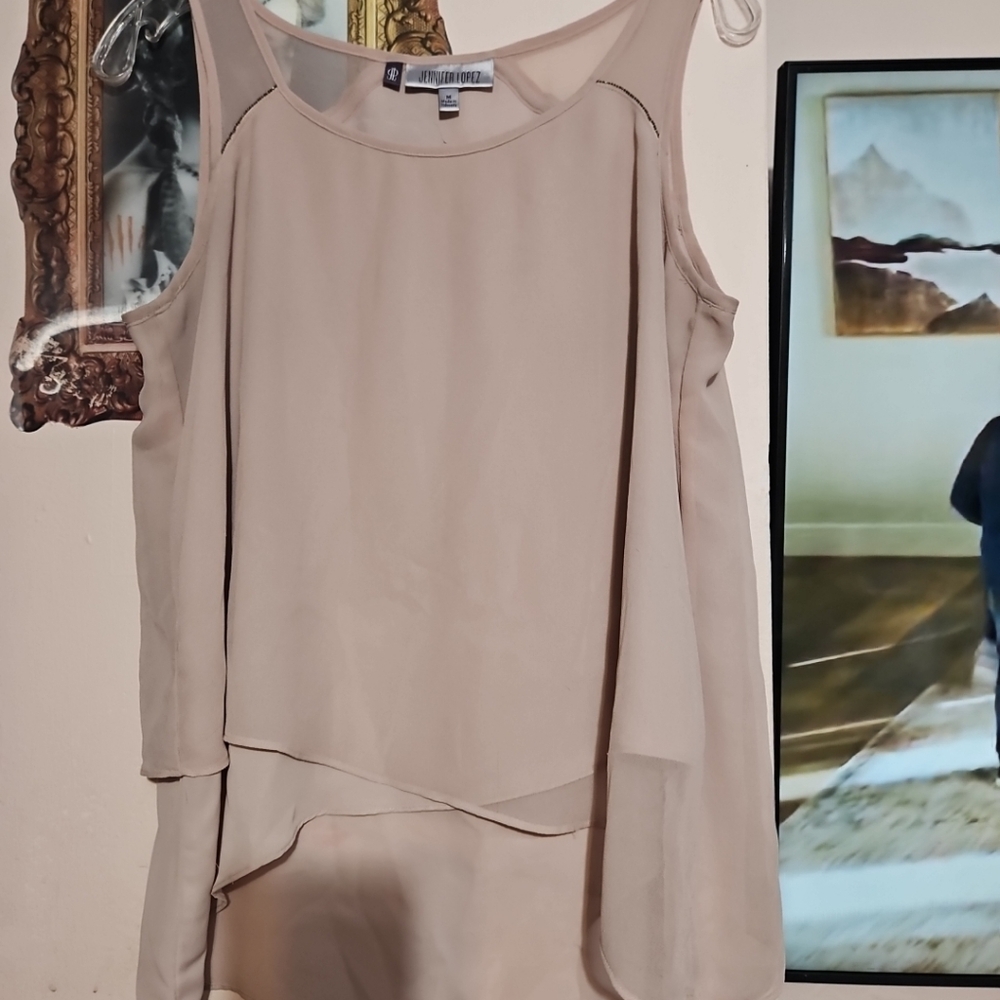 Jennifer Lopez Cream Asymmetrical Sheath Top